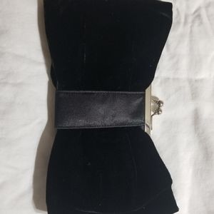 New, black velvet bow style clutch purse
